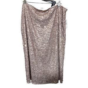NWT Time And Tru Sequined Midi Pencil Skirt Rose Gold 2XL party glam formal